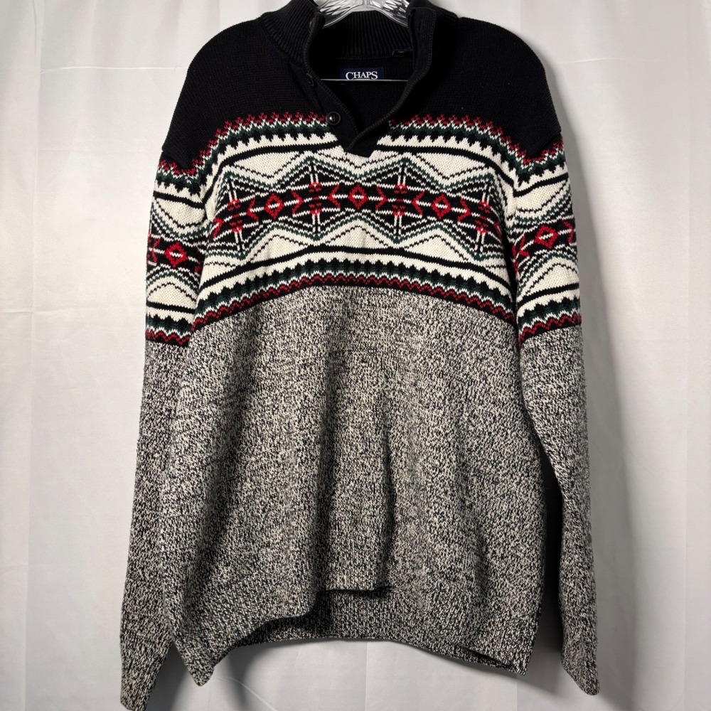 CHAP'S Ralph Lauren‎ Men's XL Fair Isle Icelandic / Nordic Button Sweater Cotton
